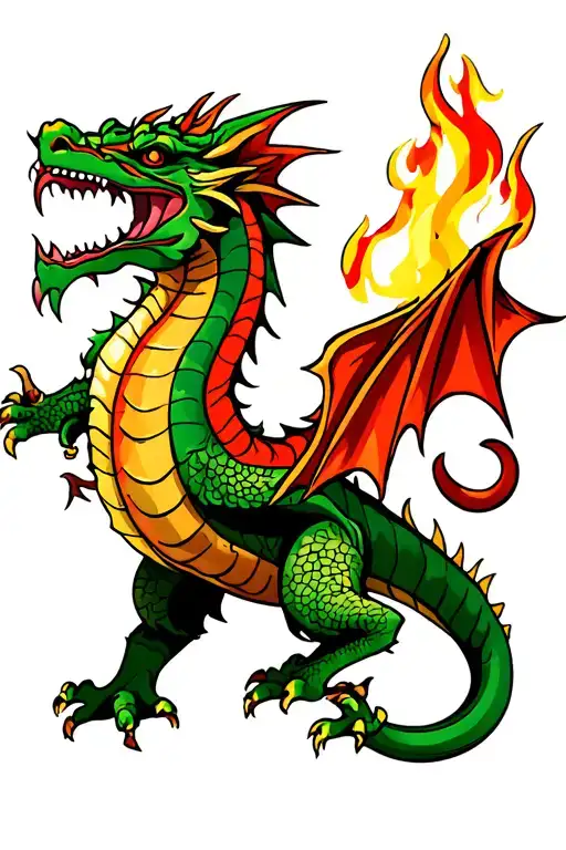 Welsh Dragon With Fire