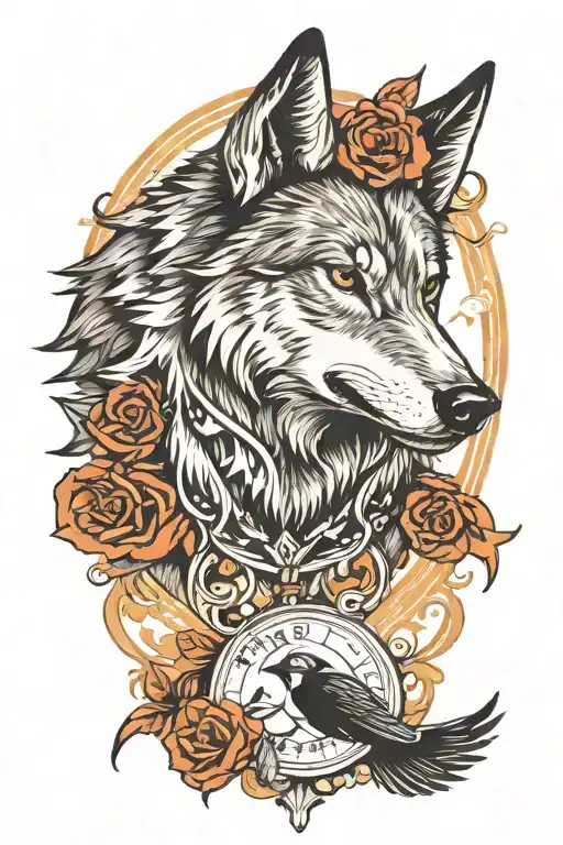 Wolf With Crow