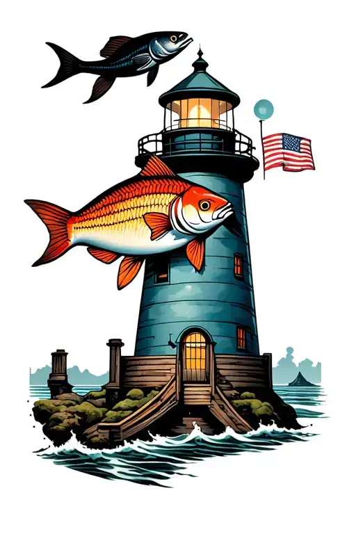 Light House And Fish