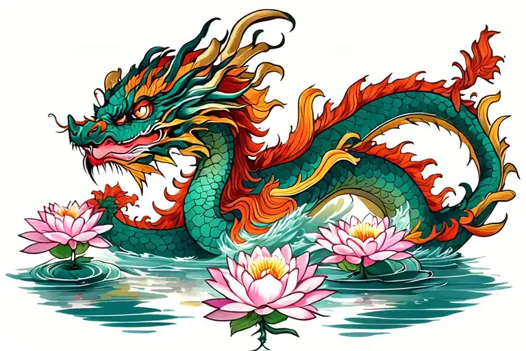 Vietnamese Dragon And Water Lilly