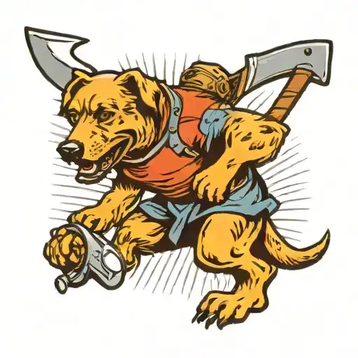 Dog Carrying An Axe