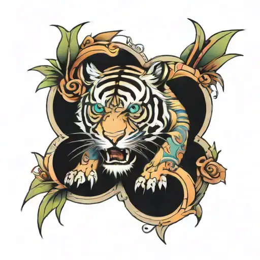 Biomechanical Polynesian Tiger Tattoo Calf Colored