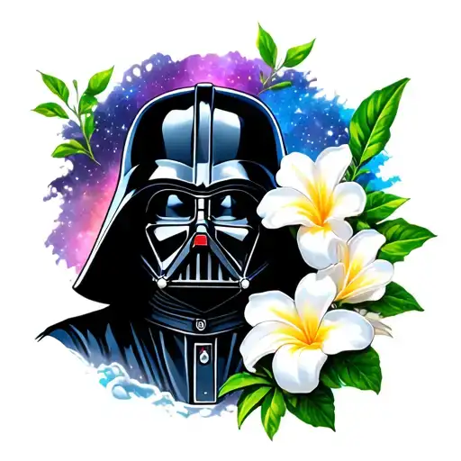 Darth Vader On A Galaxy Background White Plumerias