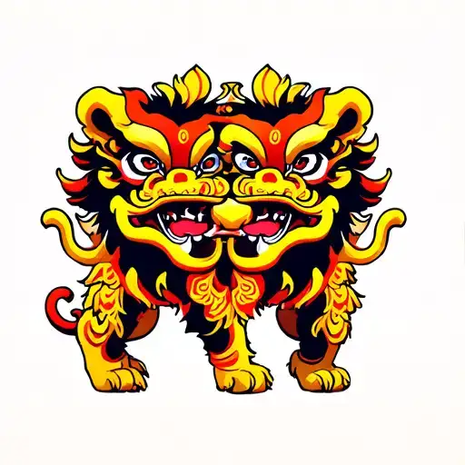 Lion Dancing Together One Of Them