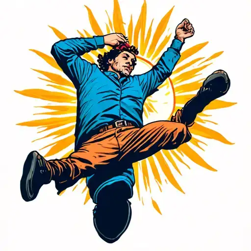 Cartoon Man Falling From The Sun Into A Concrete Jungle