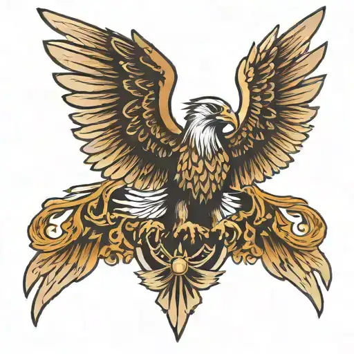Double Headed Eagle With Wings Spread Wide Holding A Ak 47