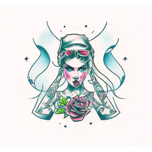 Girl Playing Pink Guitar Floral