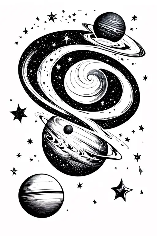 Spiral Galaxy With Stars And Planets Orbiting