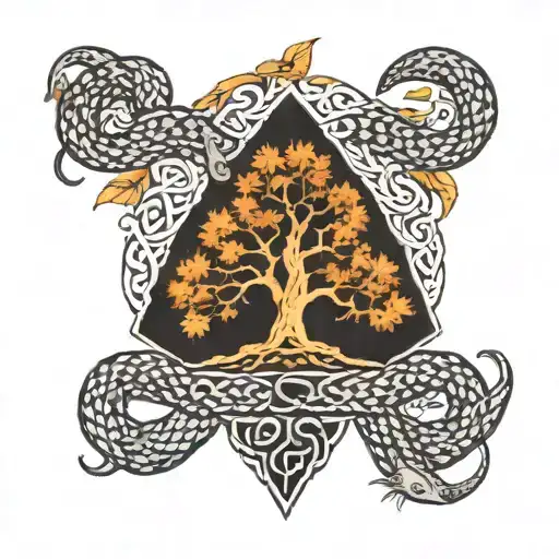 Celtic Ash Tree And A Snake Wrapped