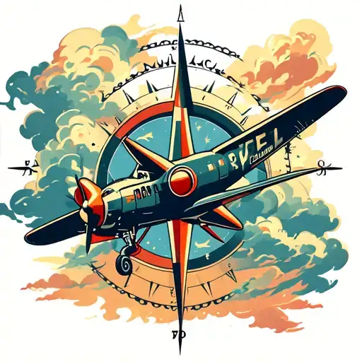 Plane Flying Through Storm Clouds With A Compass In Background