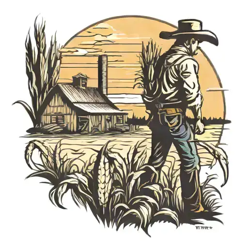 Old Barn Sunset Scene Corn Stalk Framing Scene Cowboy Silhouette