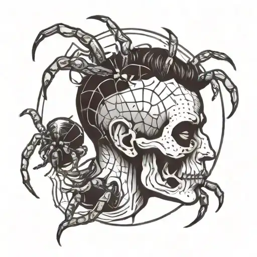 Human Head With Spider Legs Black And White