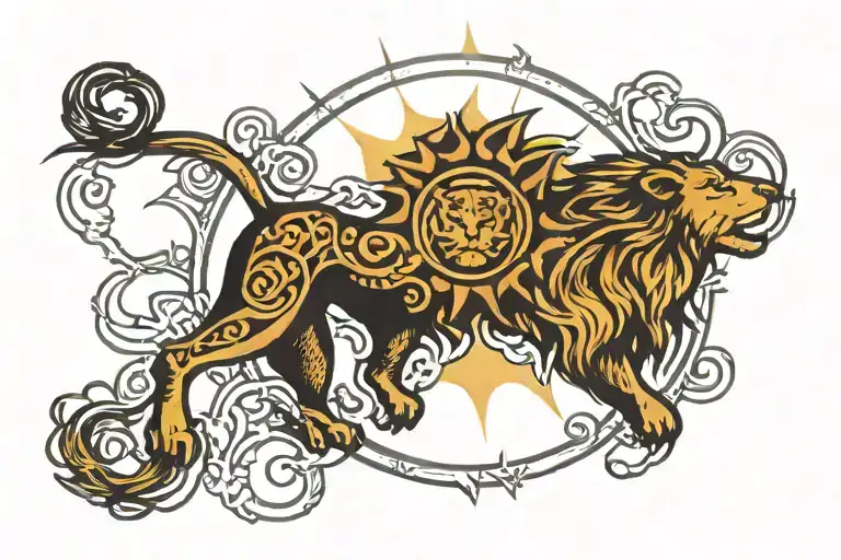 Half Tangled Sun With Lion Below