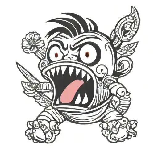 Old School Black And White Tattoo Of Noodle Gorillaz