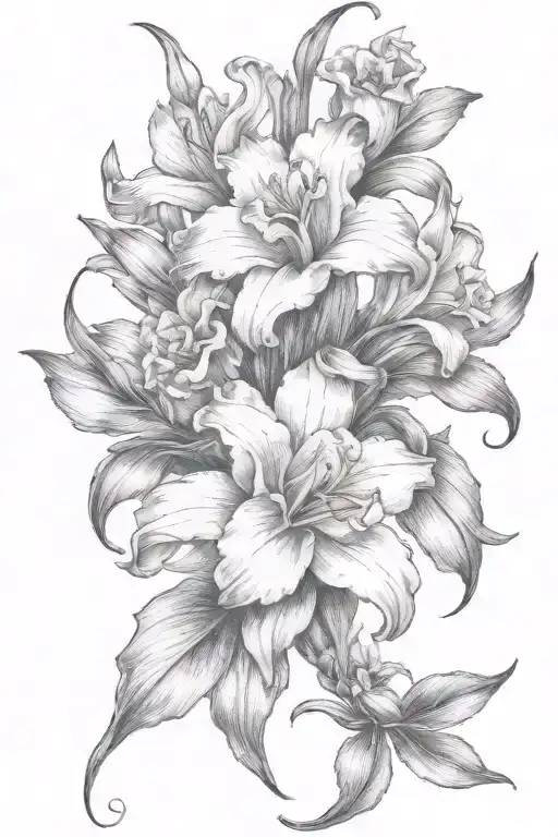 Gladiolous Flowers Grouped With Daffodil And Red Rose