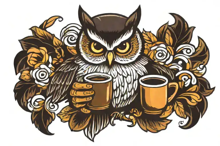 Owl Holding A Cup Of Coffee