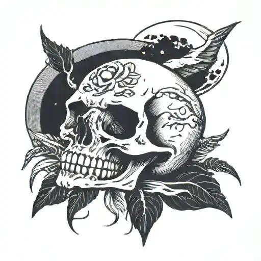Skull With Moon