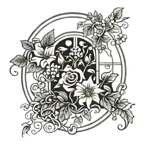 Bold Black And White Window Surrounded By Vines