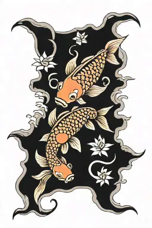 2 Koi Fish With Sun