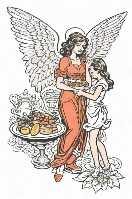 Angel And Girl With Snak Aside