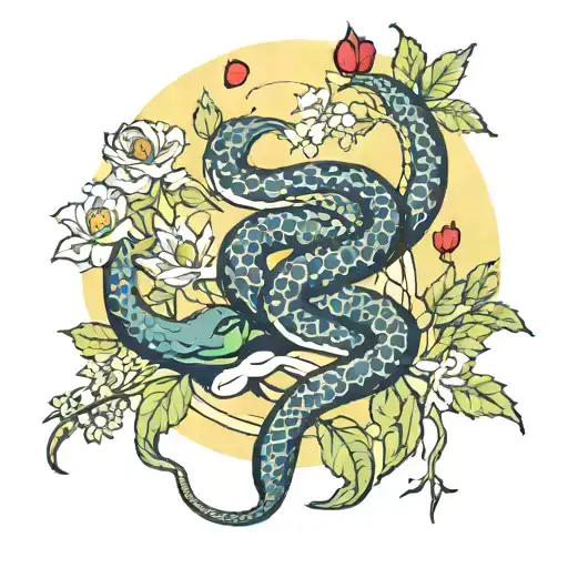 Eve In A Garden Covered By A Snake Wrapped