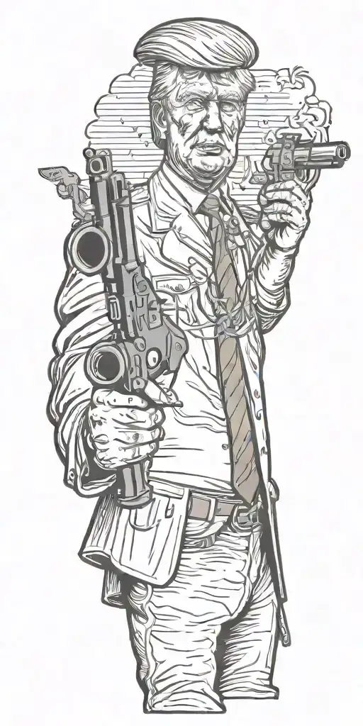 Trump Holding A Gun City In Background