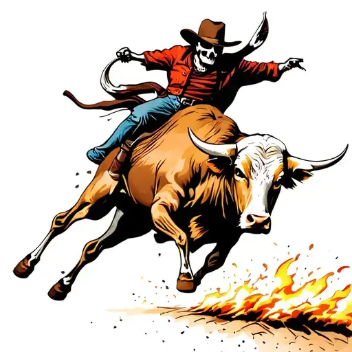 Bucking Bull Made Of Dynamite Rode By A Skeleton Cowboy
