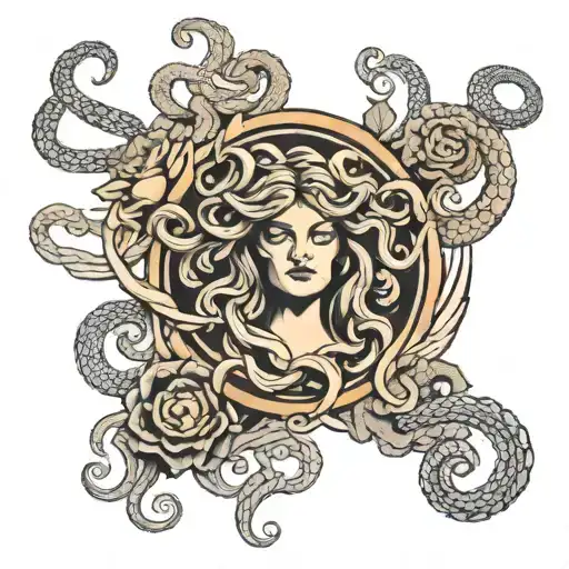 Forearm Sleeve Of Medusa Holding Snakes Wrapped Round