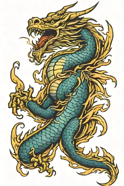Gold Dragon Breathing Fire