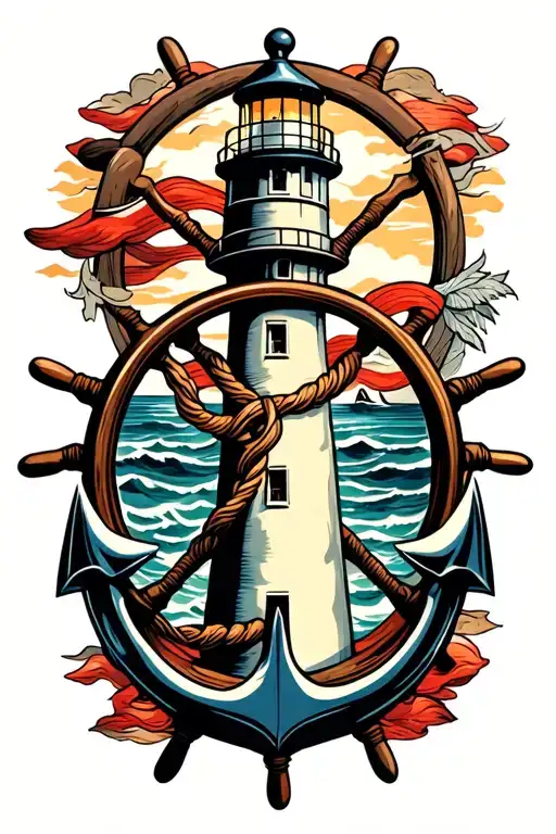 Lighthouse Anchor Ships Wheel Intertwined