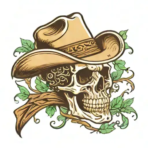 Vines Wrapping Skull Wearing Cowboy Hat