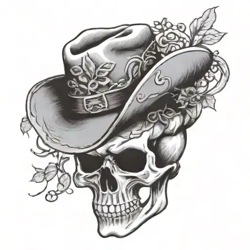Vines Wrapping Skull Wearing Cowboy Hat
