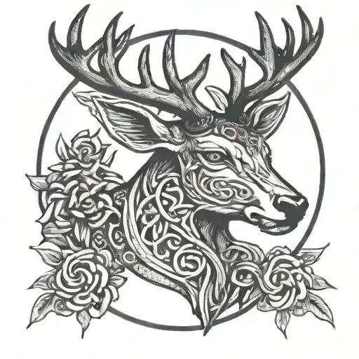 Celtic Stag With Full Blood Moon Intertwined
