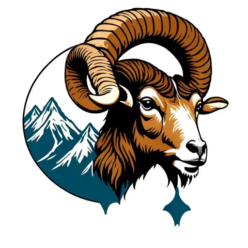 Ram Head With Mountains In Background