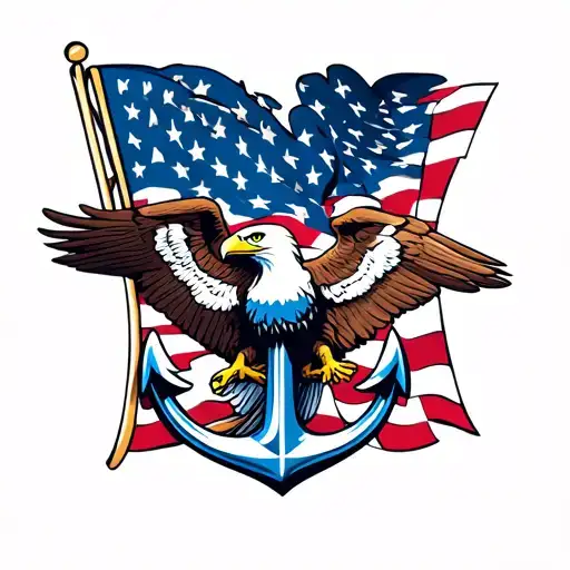 Us Navy Anchor Intertwined With An American Flag And A Bald Eagle