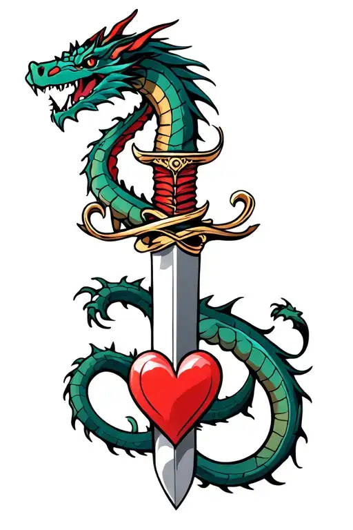 Dragon Wrapped Round A Dagger Wwith Heart