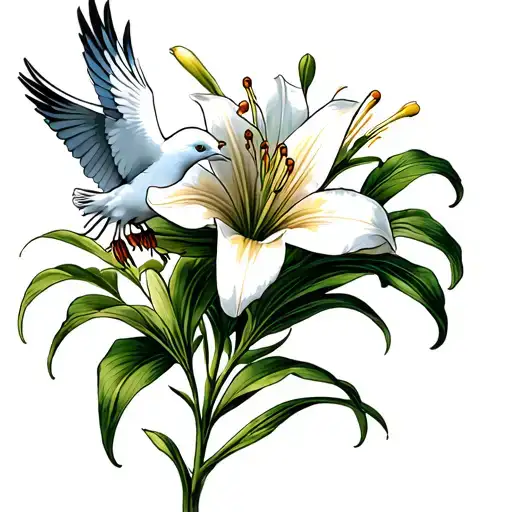 Stargazer Lily And Dove Carrying An Olive