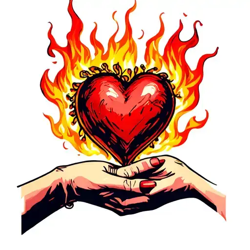 A Female Hand Grabbing A Burning Heart