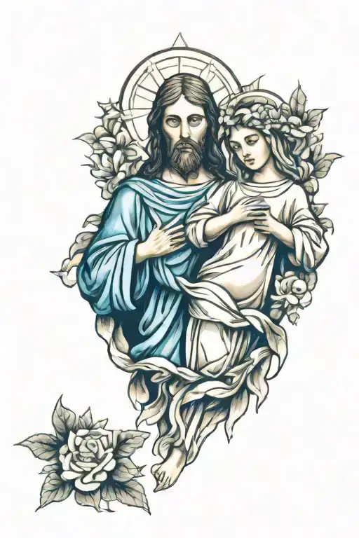 Jesus Christ And Virgin Mary With Cross