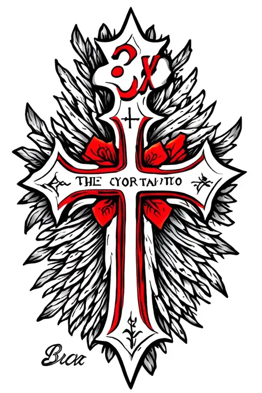 Cross Tatto With Word 3X In Red In The Middle