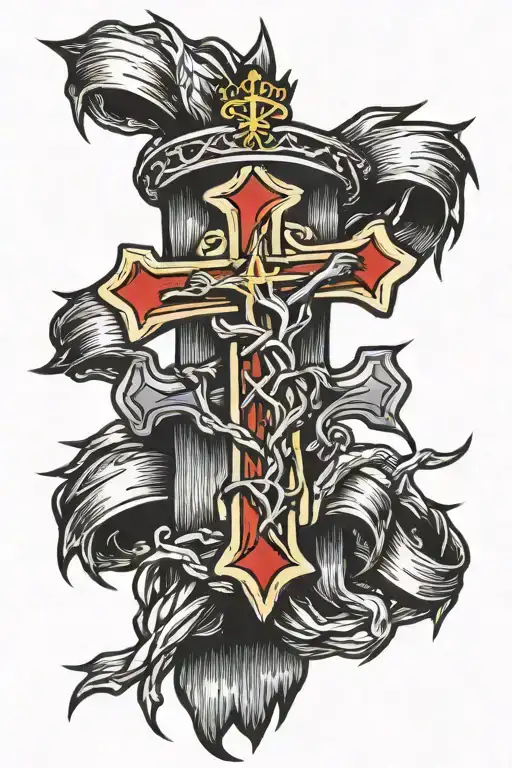 Cross With Crown Of Thorns Hanging From Top