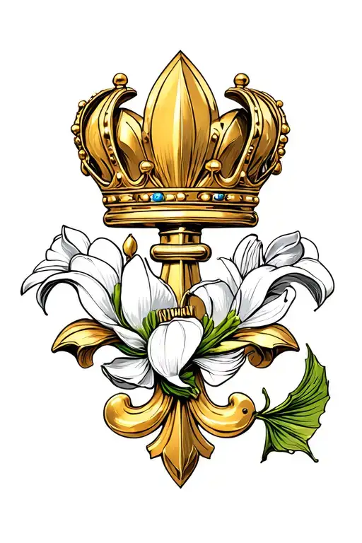 Gold Flier De Lis Symbol Incorporated W White Magnolia W Gold Crown W Pisces Symbol