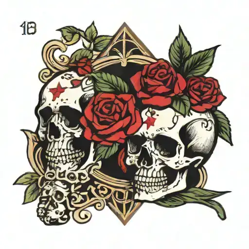 The Lovers Tarot Card Featuring Skulls And Roses Intertwined