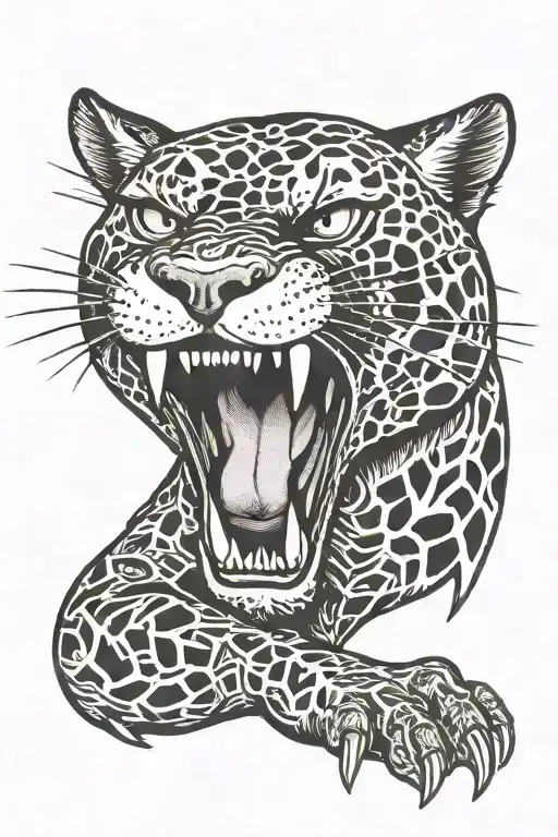 Panther Clawing Onto Skin With The Color Pattern Of Incineroar