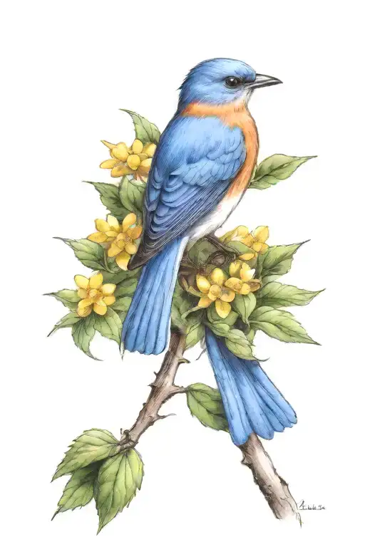 Northeastern Bluebird Sitting On A Tree Branch