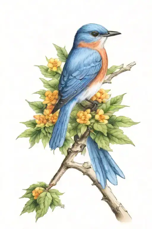 Northeastern Bluebird Sitting On A Tree Branch