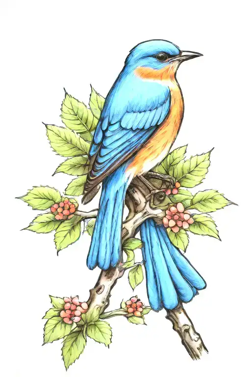 Northeastern Bluebird Sitting On A Tree Branch