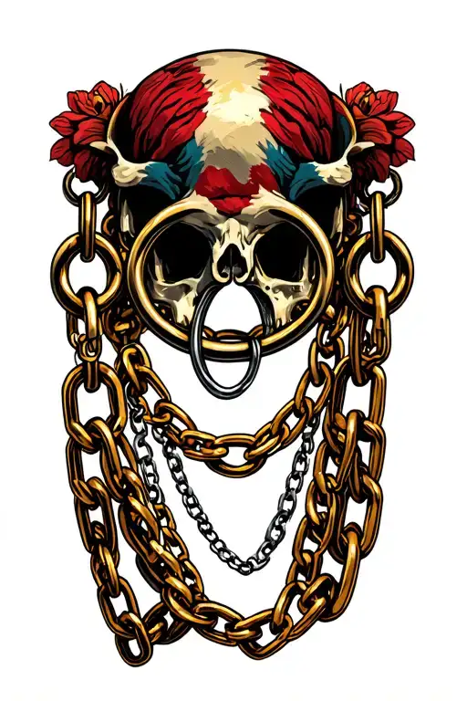 3D Piercing Of Hanging Swagged Chain From 3 Small Rings