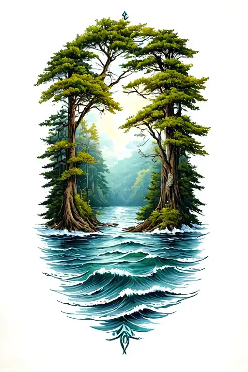 Ocean With Forest Deep Meaning Tattoo Design