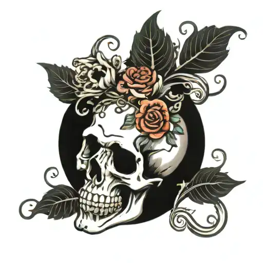 Skull With Flowers And Vines Growing Out Of It